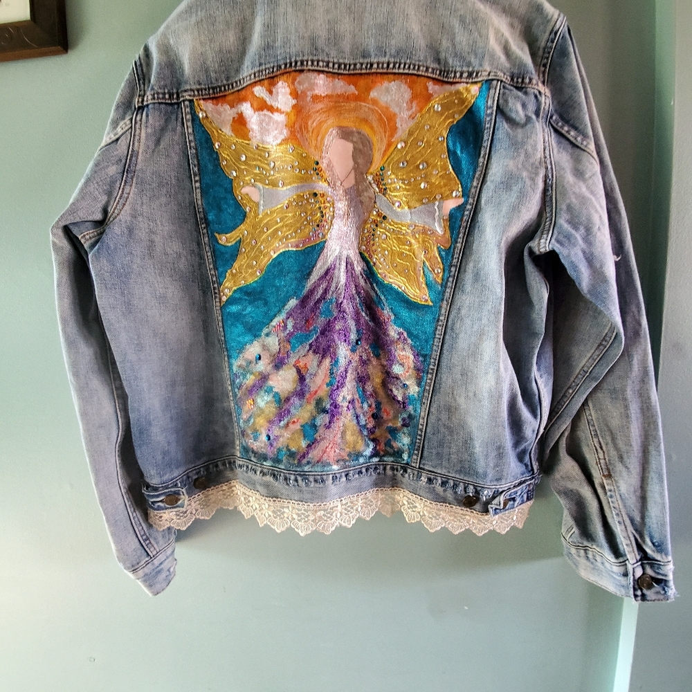 Origional one of a kind hand painted denim jacket